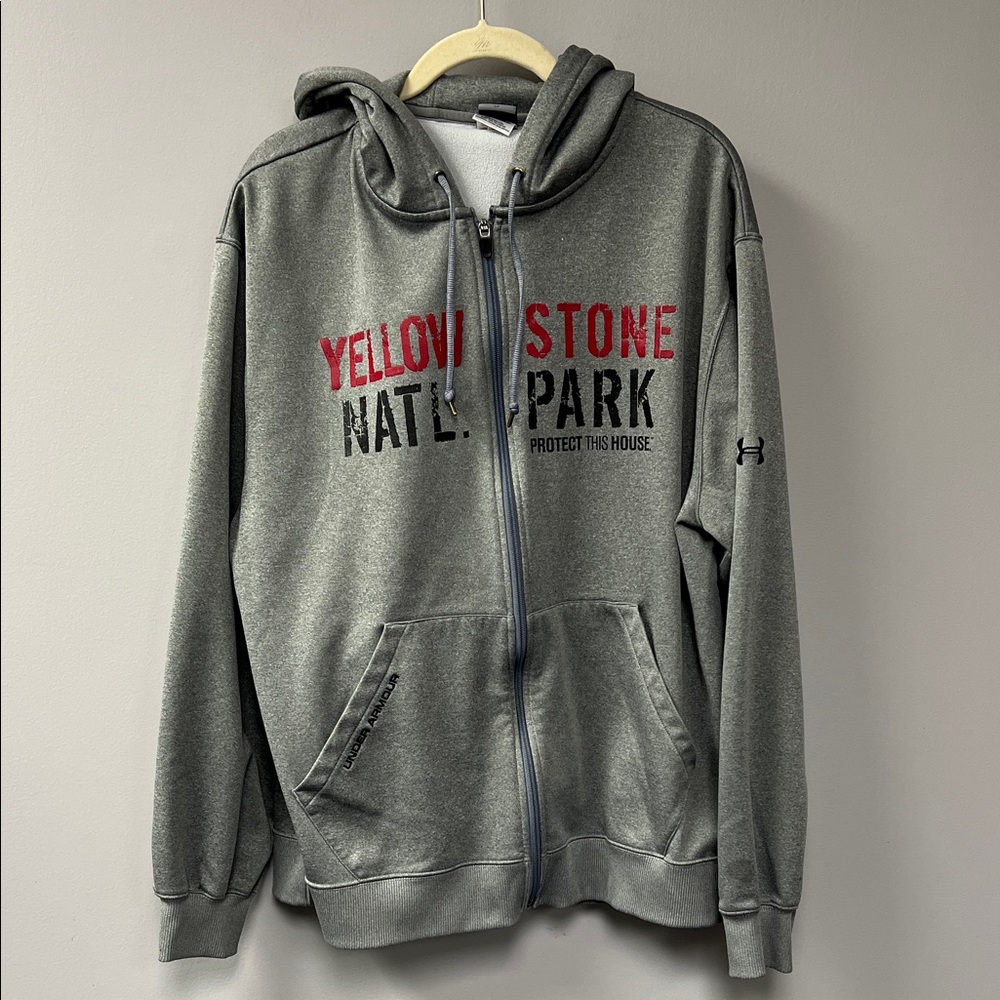 Under Armour Gray Zip Hoodie with Red and Black Yellowstone Graphic